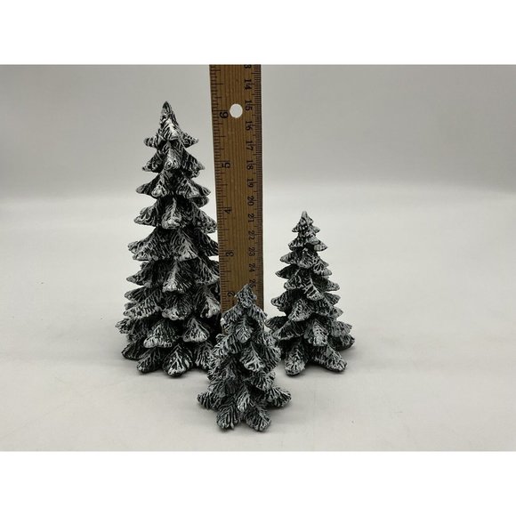 Department 56 Village Evergreen Trees Cold Cast Porcelain Set of 3 EUC In Box - Picture 14 of 16